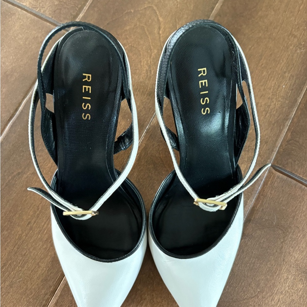 REISS UK Black and White Slingback Heels
